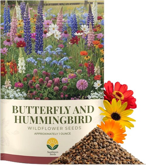 Butterfly and Hummingbird Wildflower Mix - Non-GMO Seeds | 30,000+ Seeds in 1 oz Resealable Packet