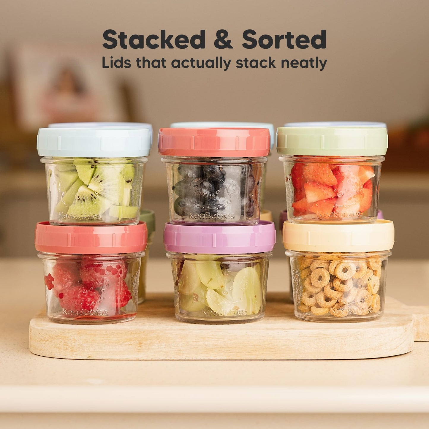 KeaBabies 6pk 4oz Glass Baby Food Containers with Lids - Leak-Proof, Microwavable Small Glass Jars, Baby Purees & Toddler Snack Storage Containers, BPA-Free, Dishwasher & Freezer Safe (Nord)