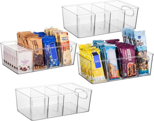 ClearSpace Plastic Pantry Bins - Removable Dividers for Kitchen Storage & Organization (4 Pack)