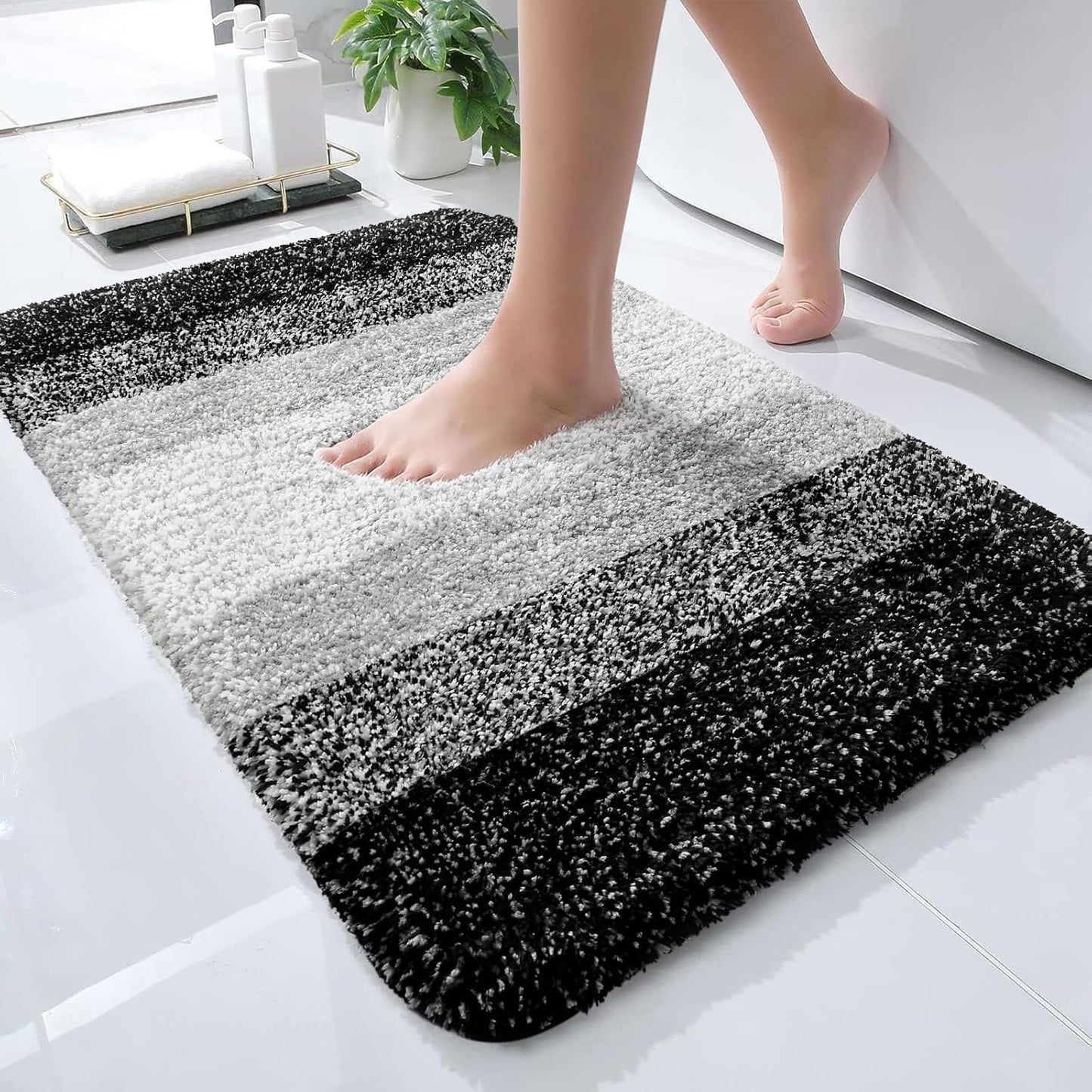 OLANLY Bathroom Rugs Mat - Extra Soft Microfiber, Quick Dry & Machine Washable | 24x16 Inches, Black