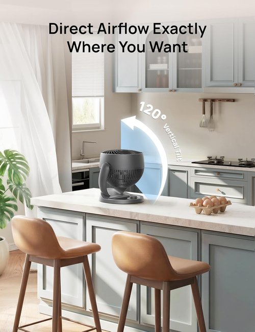DREO 12-Inch Desk Fan - Powerful Air Circulator with 70ft Airflow & 120° Tilt | Ultra-Quiet 25dB, 3 Speeds