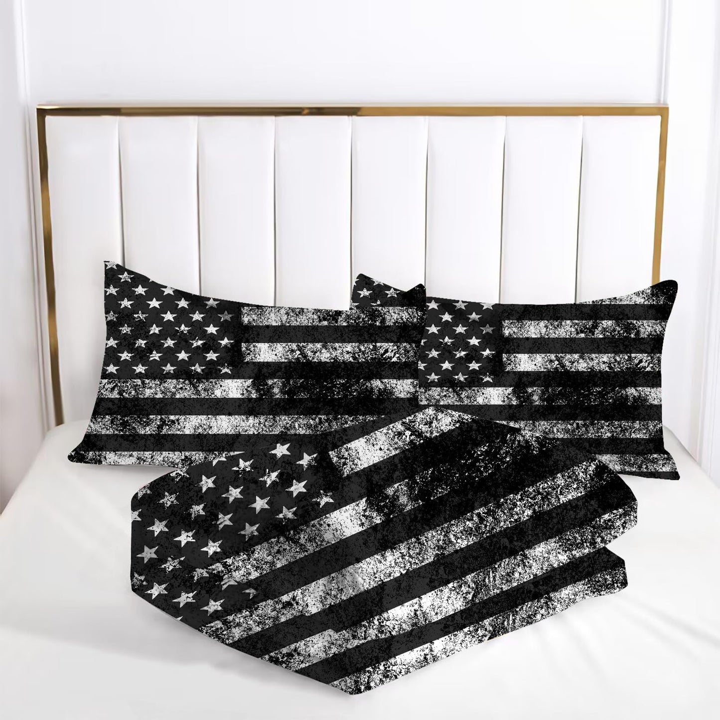 kxry Black and White USA American Flag Comforter Set Queen Size for Boys Kids Teens Dirty US Stars Stripes Flags Bedding Quilt 1 Comforter + 2 Pillow Cases