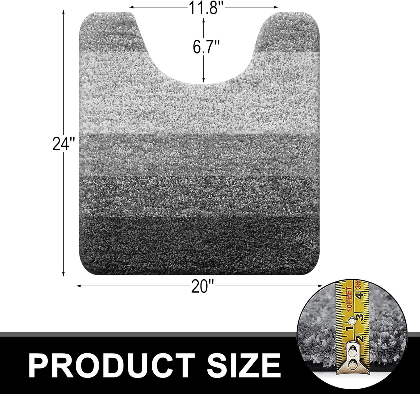 OLANLY Luxury Toilet Rugs - Extra Soft Microfiber U-Shaped Bath Mat 24x20 | Non-Slip & Machine Washable, Grey