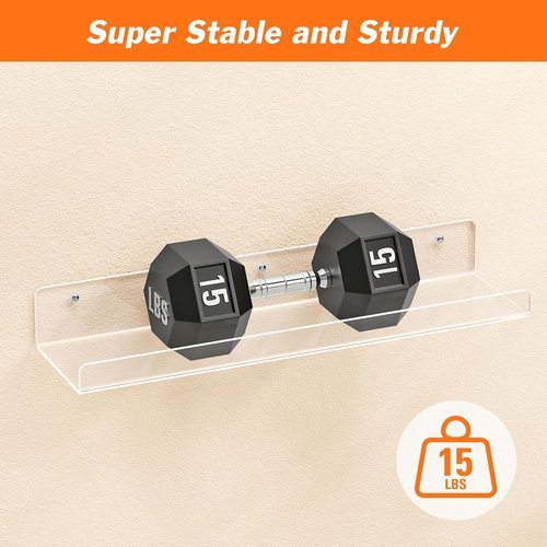 Dooiclear Floating Wall Shelves - 15" Clear Acrylic Book Display Shelf | Versatile Organizer for Any Room