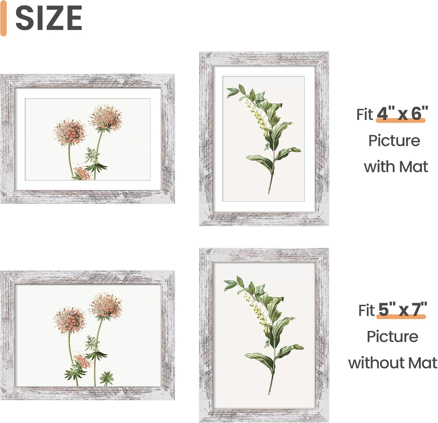 Upsimples 5x7 Picture Frame - Rustic White Photo Display for 4x6 or 5x7 Pictures | Wall Hanging, 1 Pack