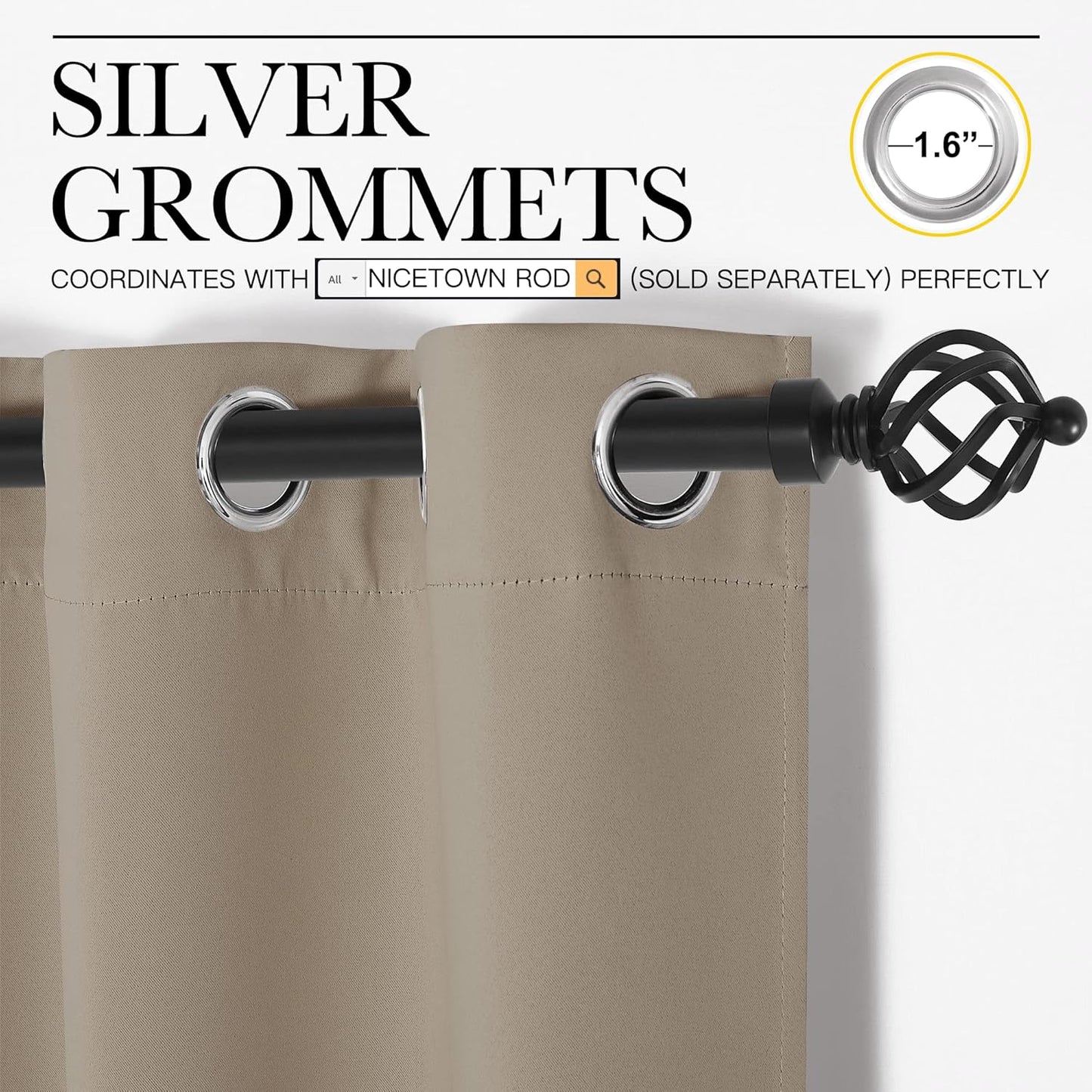 NICETOWN Taupe Room Darkening Curtains - Thermal Insulated Grommet Drapes, 42" x 78" | Set of 2