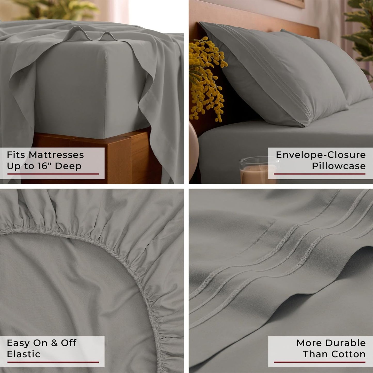 Mellanni Queen Sheets Set - 4 PC Hotel Luxury Bedding | Extra Soft, Cooling, Wrinkle-Resistant (Queen, Taupe)