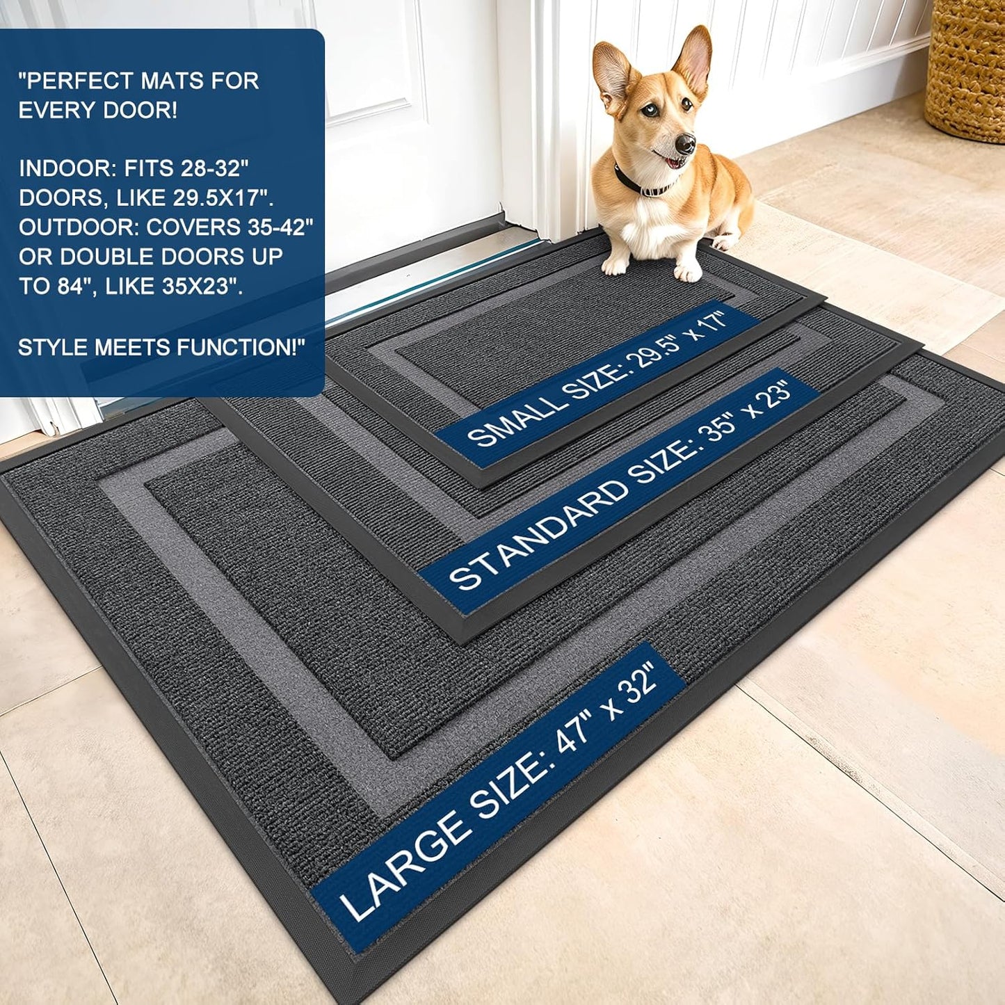 OLANLY Waterproof Front Door Mat - All-Season, Fade Resistant, Easy Clean | 71x34 Inches, Grey
