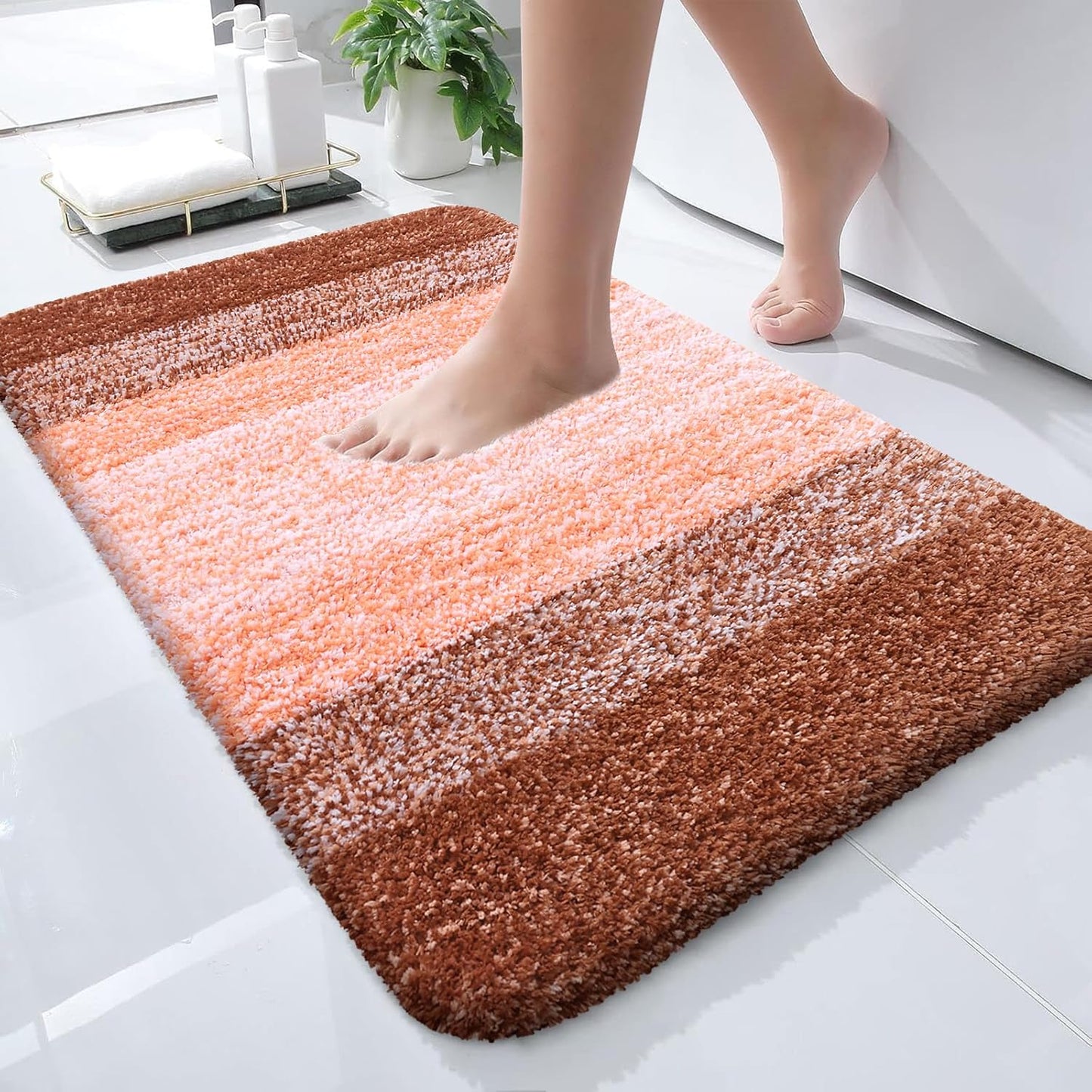 OLANLY Microfiber Bath Rug Mat - Extra Soft & Absorbent | 24x16 Inches, Quick Dry, Rubber Backing, Orange