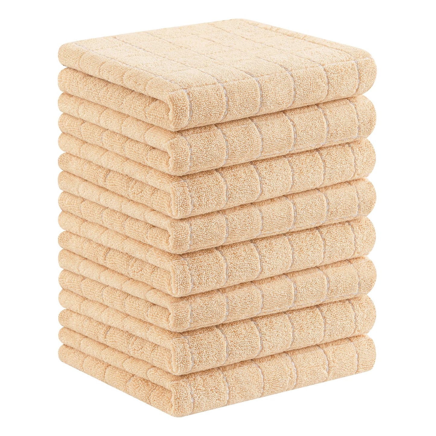 Homaxy 100% Cotton Terry Kitchen Towels(Apricot, 13 x 28 inches), Checkered Designed, Soft and Super Absorbent Dish Towels, 8 Pack
