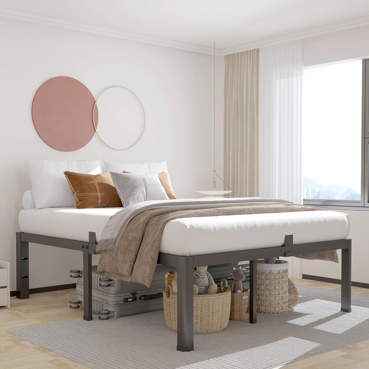 ROIL 18-Inch Queen Bed Frame - Heavy-Duty Metal with Rounded Corners & Headboard | No Box Spring Needed