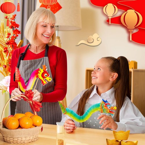 Chinese New Year Paper Dragon Decorations - 3D Hanging Garland & Handheld Toys for Kids | 8 Pcs Set