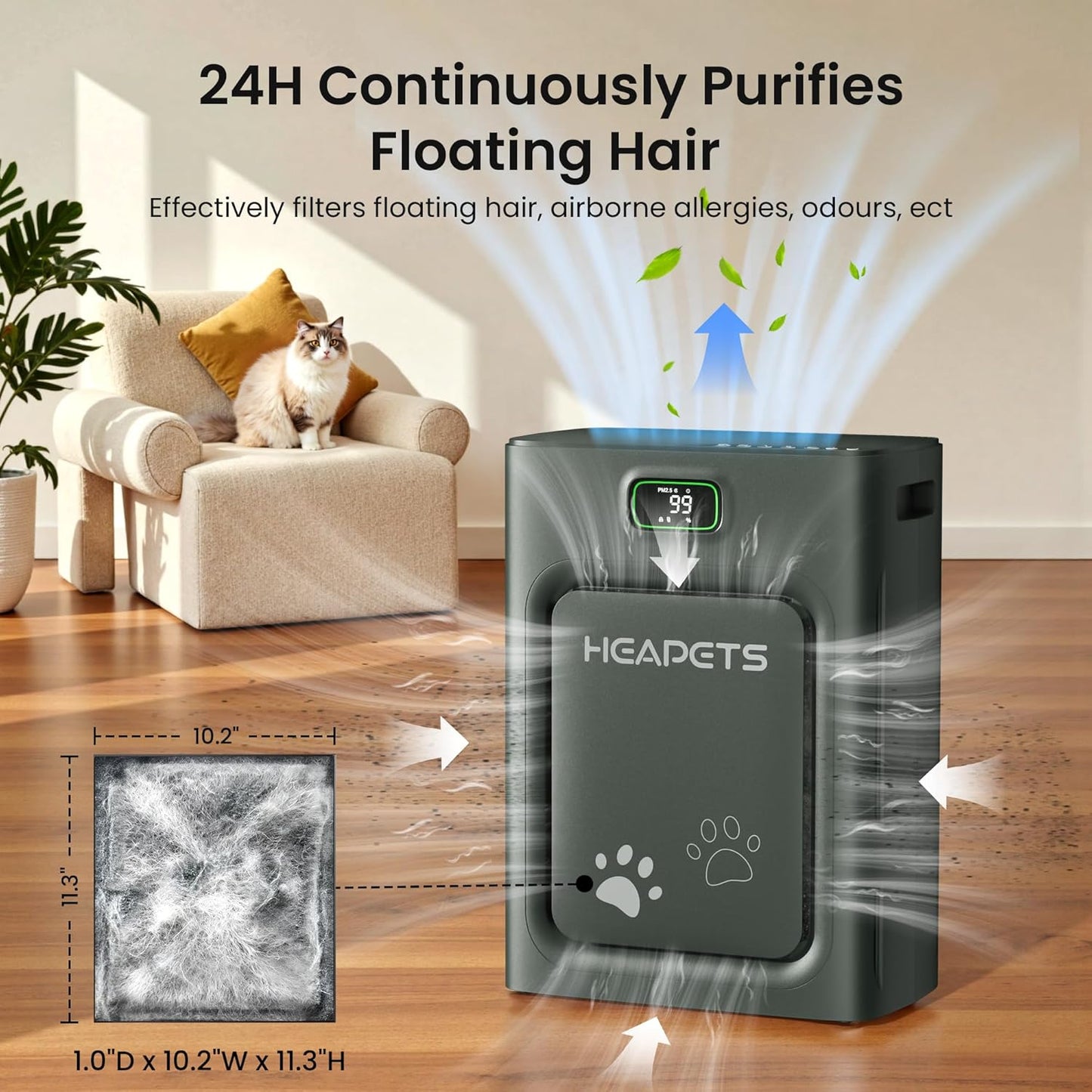 Skiennix Pet Air Purifier - H13 HEPA Filter for Large Rooms Up to 2500 Sq Ft | Removes Pet Hair, Dander & Odors