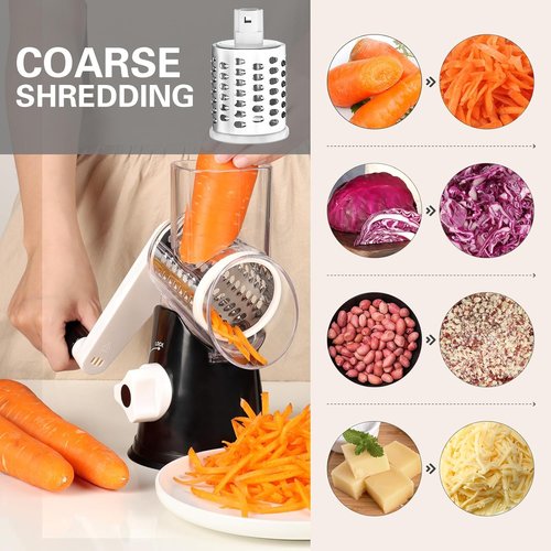 Cambom Rotary Cheese Grater - Hand Crank Shredder for Fresh Cheese, Veggies & Nuts | Non-Slip Base, Black