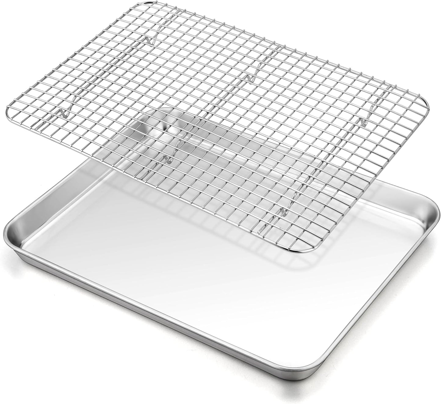 TeamFar Baking Sheet - 16 x 12 Inch Stainless Steel Cookie Pan with Rack | Heavy-Duty & Oven Safe