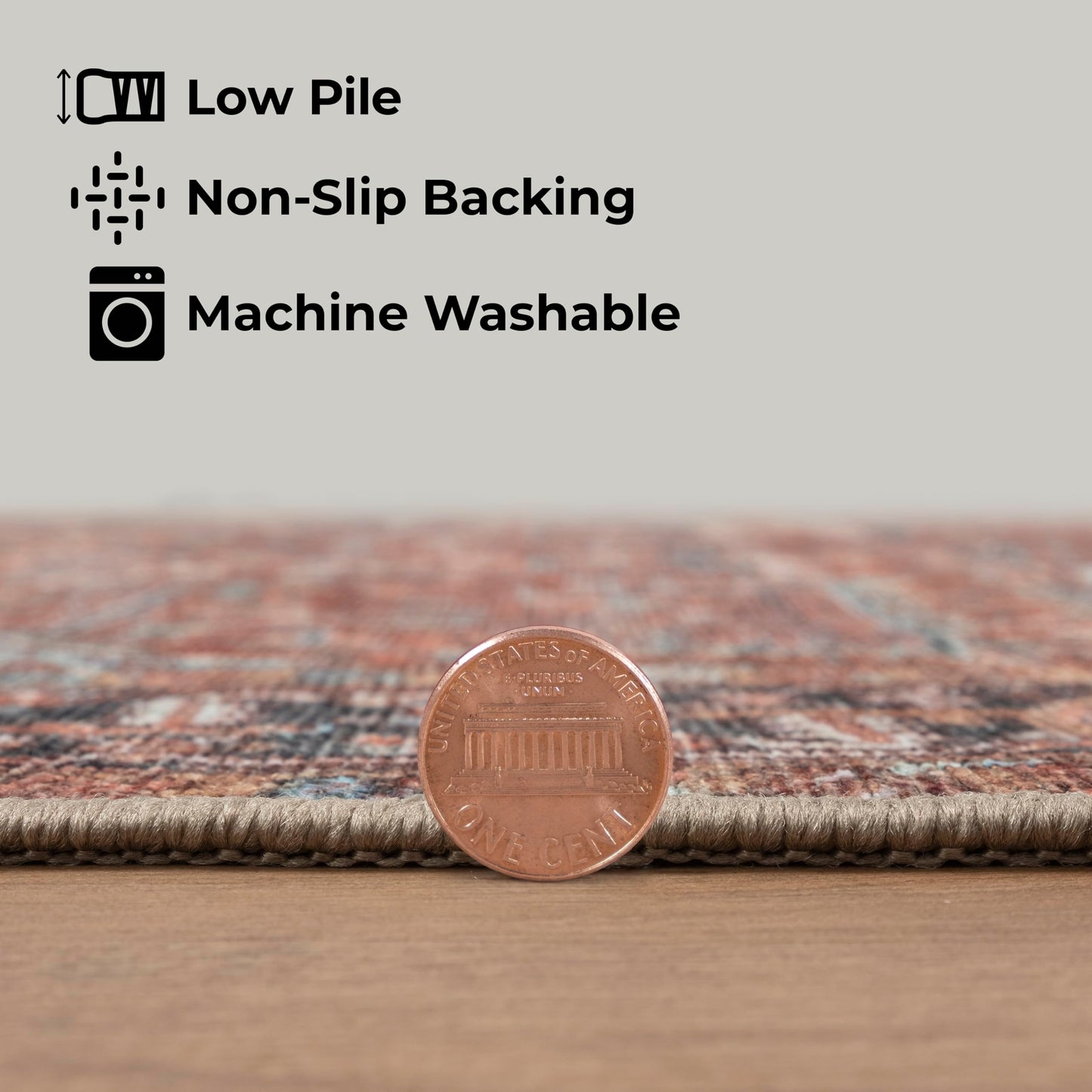 GLN Traditional Collection - Machine Washable Area Rug, Non Slip, Low Pile Chenille Living Room, Bedroom & Kitchen Rug (3'x5' Terra Cotta)