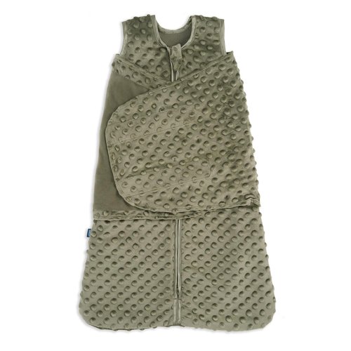 HALO Sleepsack Swaddle - 3-Way Adjustable Swaddle Blanket in Olive Green Plush Dots | TOG 3.0, Newborn 0-3 Months