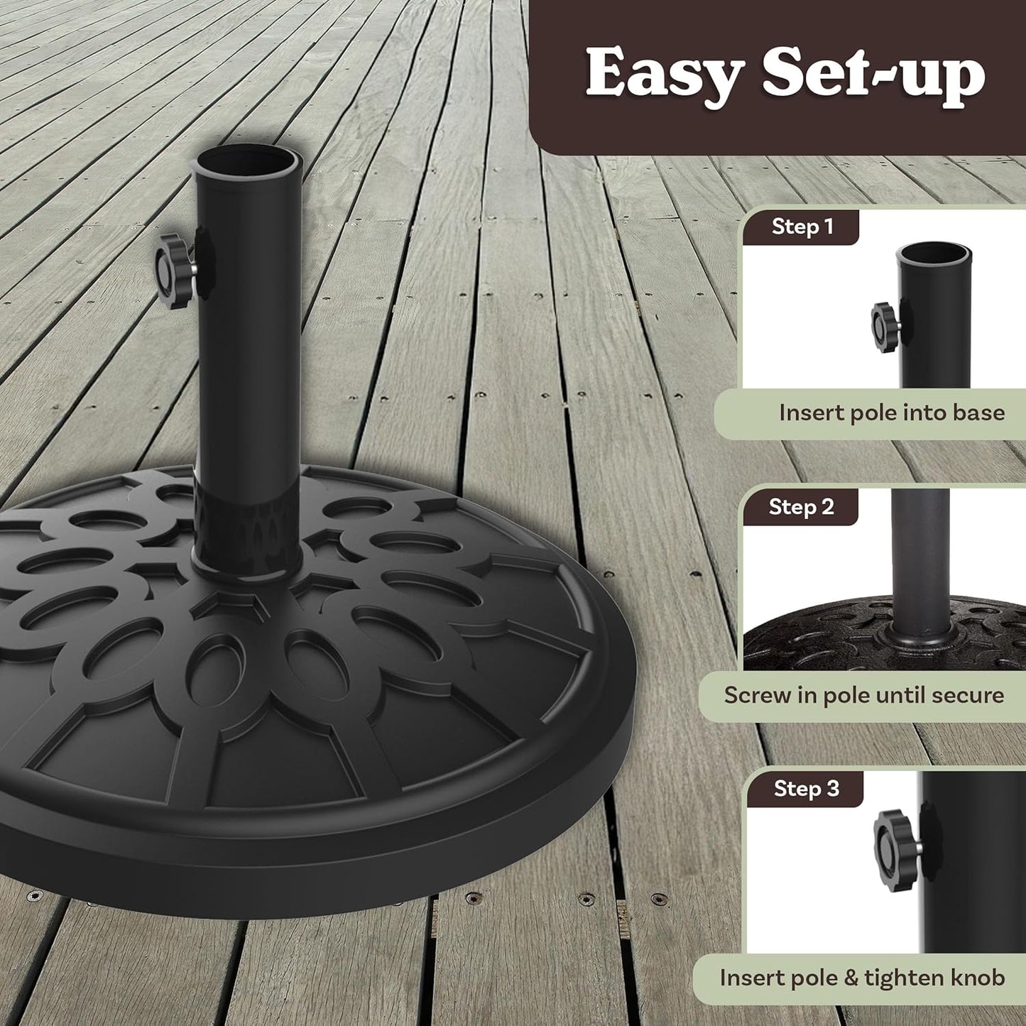 Pure Garden Umbrella Base - Heavy-Duty 19lbs Weighted Stand for Patio Tables & Umbrellas | Black