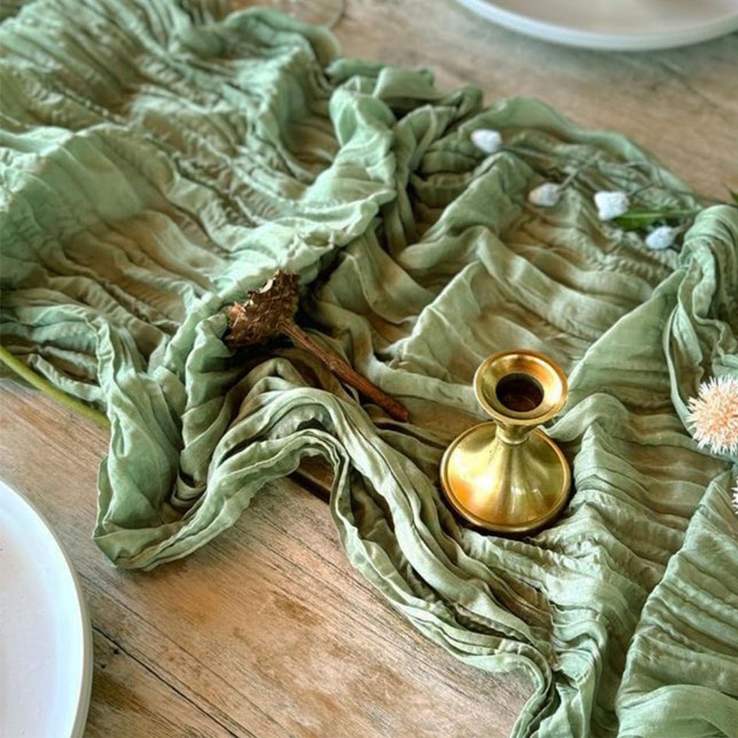 12Pack Sage Green Cheese Cloth Table Runner 10Ft Cheesecloth Table Runner Boho Gauze Table Runners Sage Green Wedding Decor for Party Bridal Shower Thanksgiving Christmas