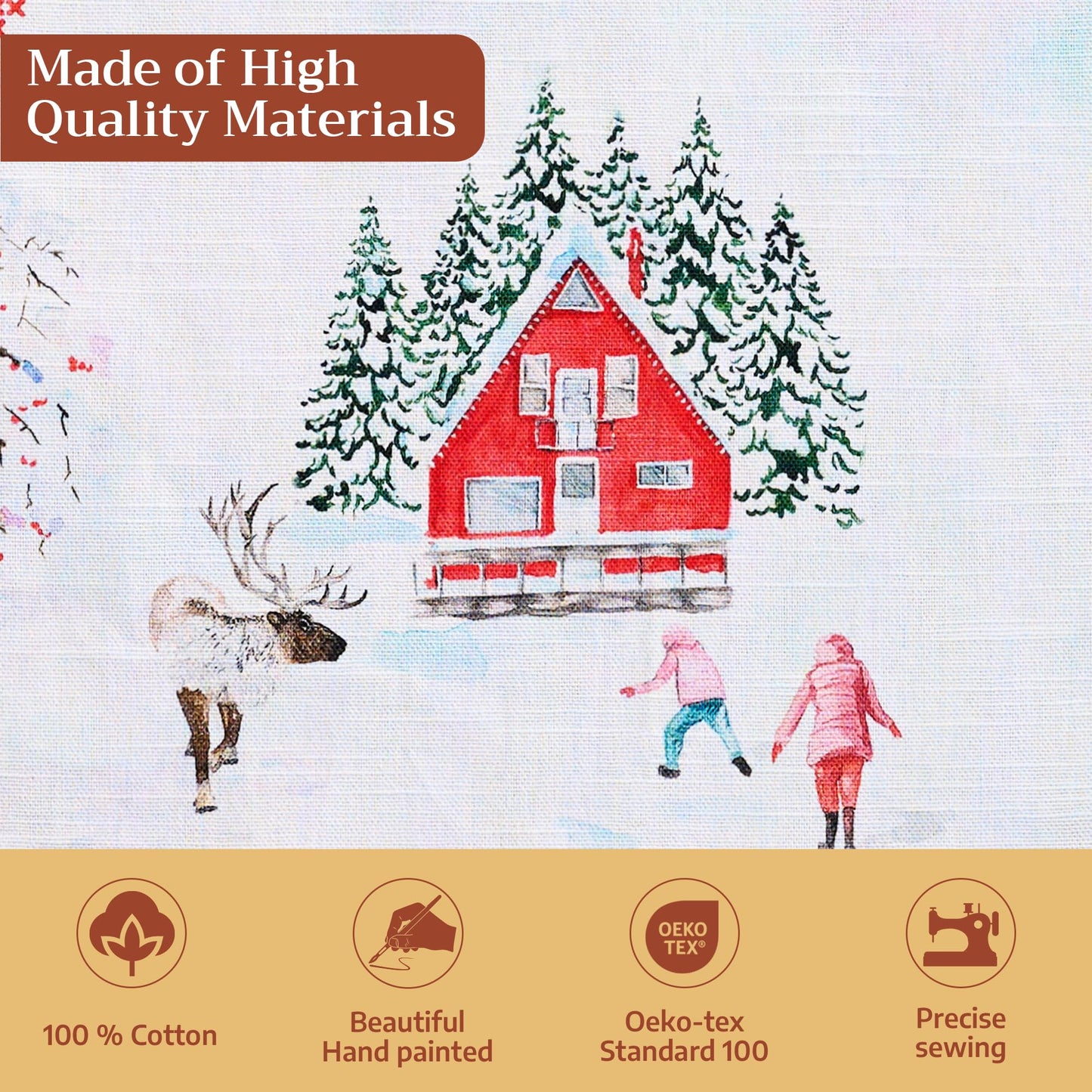 Maison d' Hermine Table Cloth Rectangle Table 100% Cotton 70 x 120 Inches Fall Tablecloth Reusable Everyday Use for Thanksgiving Christmas Decorations Dining Farmhouse Party (Rural Christmas)