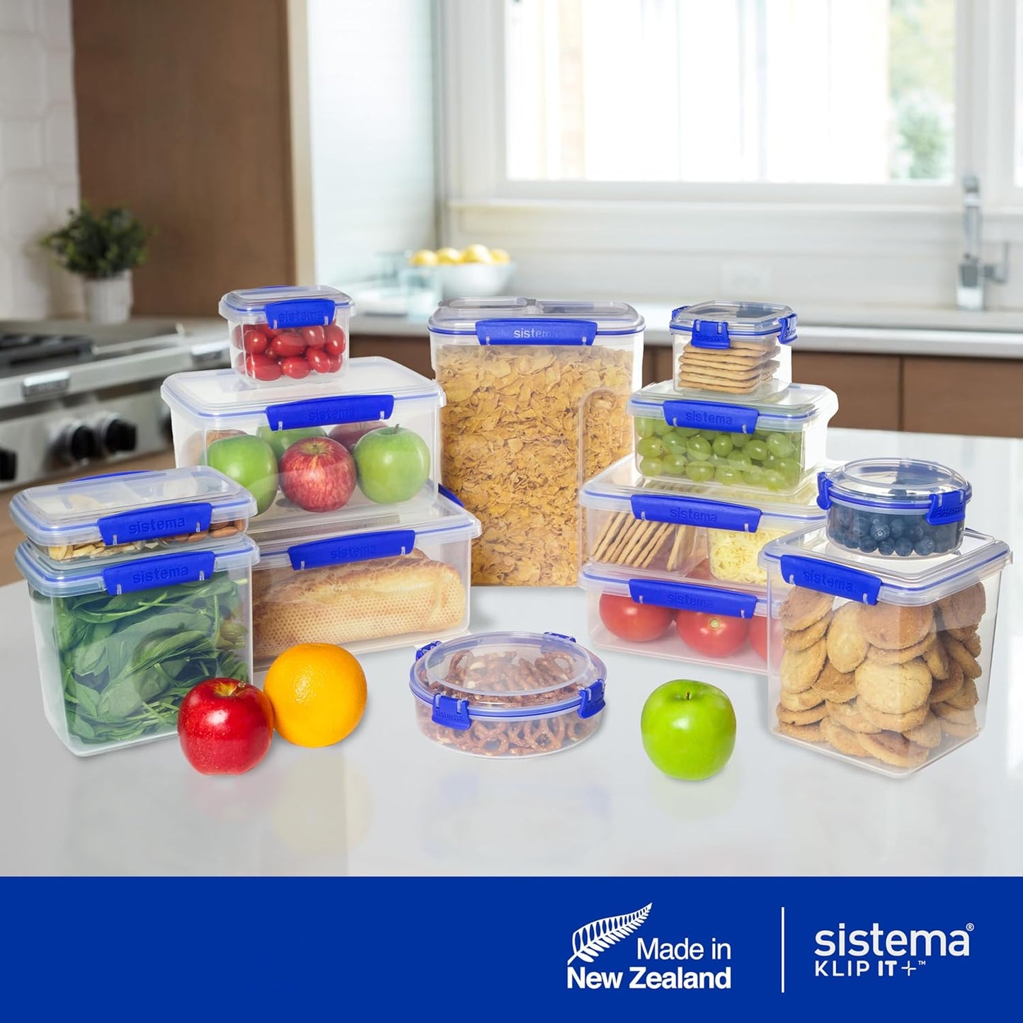 Sistema KLIP IT Food Storage Container - 5L Airtight & Stackable, BPA-Free, Clear with Blue Clips