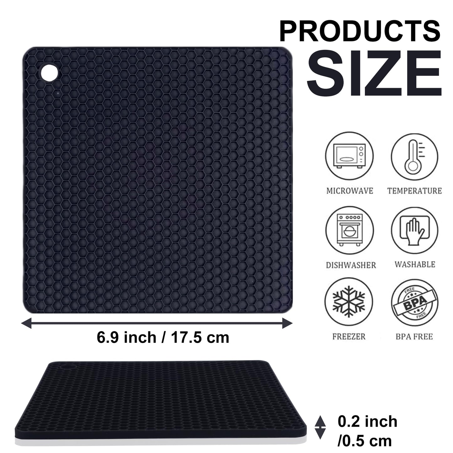 AICMEI Silicone Trivets for Hot Pots and Pans,Multipurpose Non Slip Heat Resistant Pot Holder,Heat Resistant Pot Holders Silicone Mats for Kitchen Countertops/Table (Square)