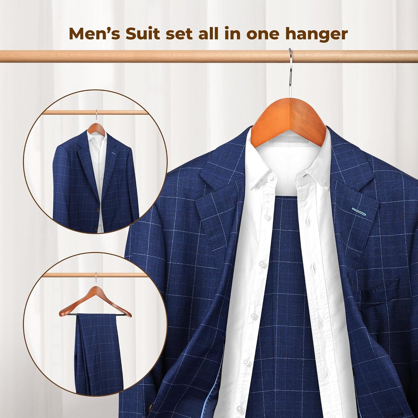 MEQUTION Wooden Coat Hangers - Extra Wide Shoulder Design for Heavy Coats & Suits | 8-Pack in Walnut Finish