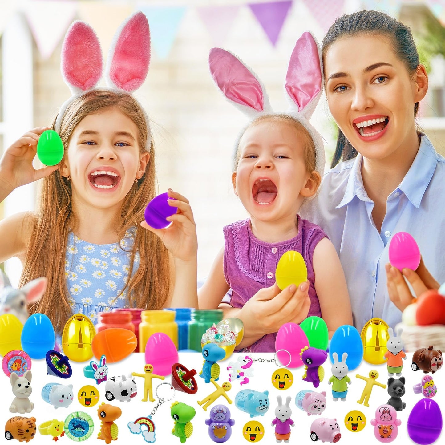 ZICZLI 50 Pack Prefilled Easter Eggs with Assorted Toys Inside Surprise Golden Eggs, Easter Egg Hunt Supplies and Basket Stuffers, Bulk Easter Party Favors Gifts for Kids Boys Girls Toddlers