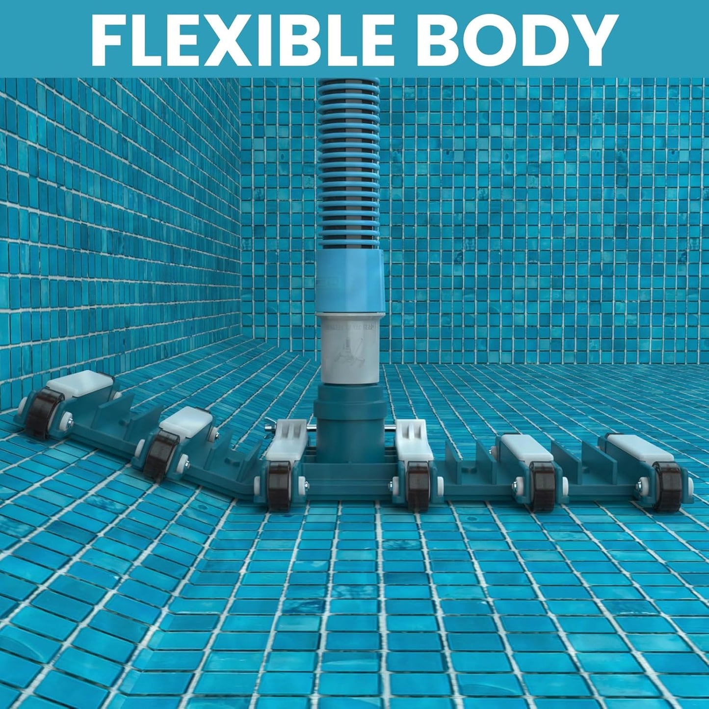 POOLWHALE 19" Heavy Duty Pool Vacuum Head - Flexible, Extra-Wide with Wheels & Swivel Handle for Easy Cleaning