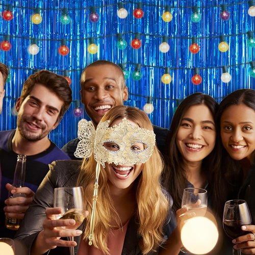 5 Pack 3.28ft x 6.56ft Blue Metallic Tinsel Foil Fringe Curtains, Photo Booth Backdrop Party Decorations for Birthday Wedding Baby Shower Graduation Bachelorette New Years