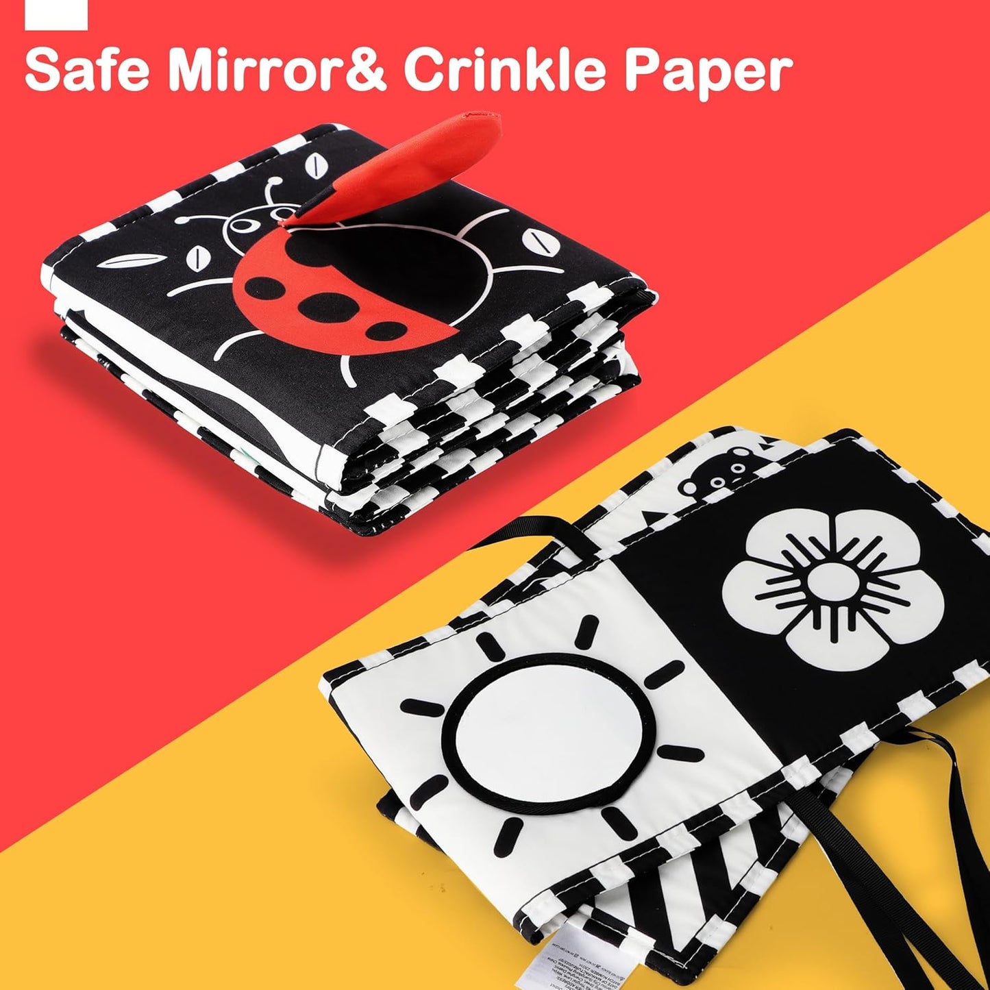 URMYWO Black and White Baby Toy - High Contrast Tummy Time Sensory Book for Newborns 0-12 Months