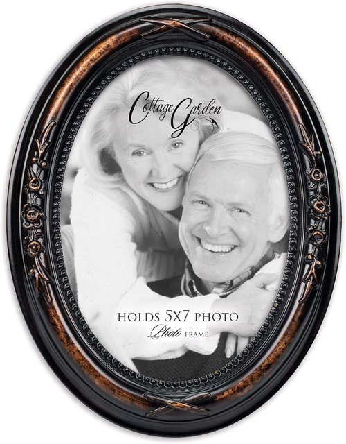 Cottage Garden Photo Frame - Personalizable Burlwood Finish | 5 x 7 Oval Design