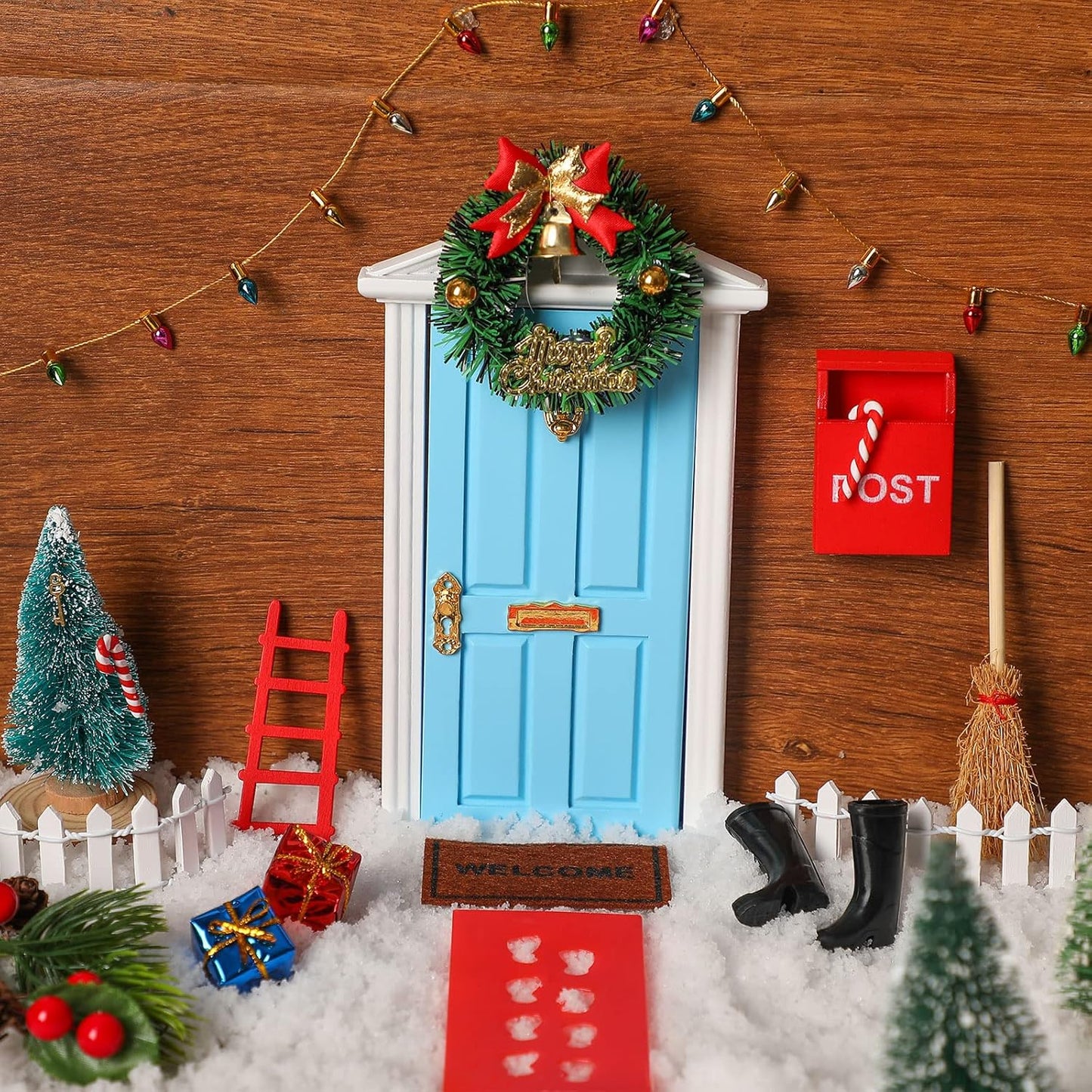 Skiennix Christmas Elf Fairy Doors - 20 Pcs Enchanted Miniature Outdoor Decor | Red & Blue
