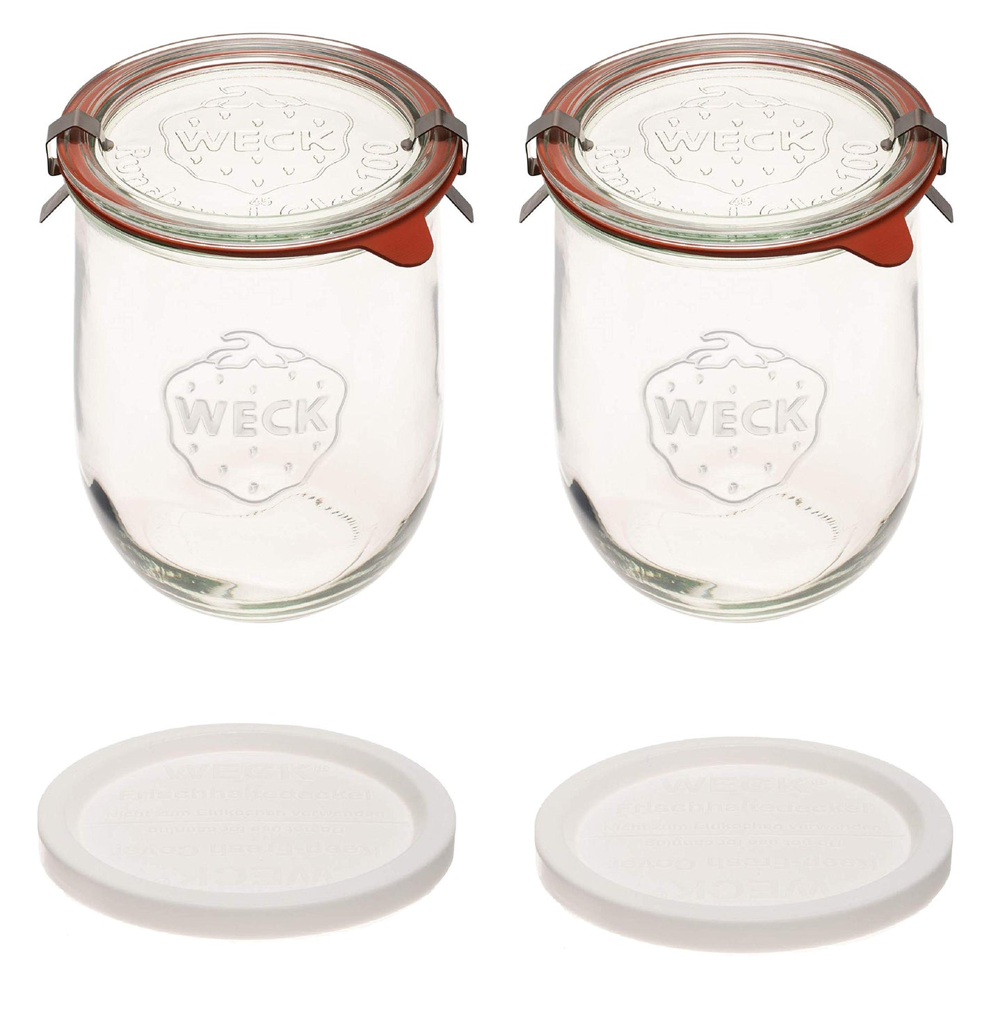 Weck Tulip Jars 1 Liter - Large Sourdough Starter Jars with Wide Mouth, Glass Lids and Keep Fresh Covers - Suitable for Canning and Storage (2 Pack)
