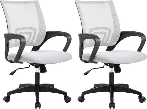 BestOffice Ergonomic Office Chair - Mid-Back Swivel Desk Chair with Breathable Backrest & Lumbar Support - Adjustable Height, White - Pack of 2