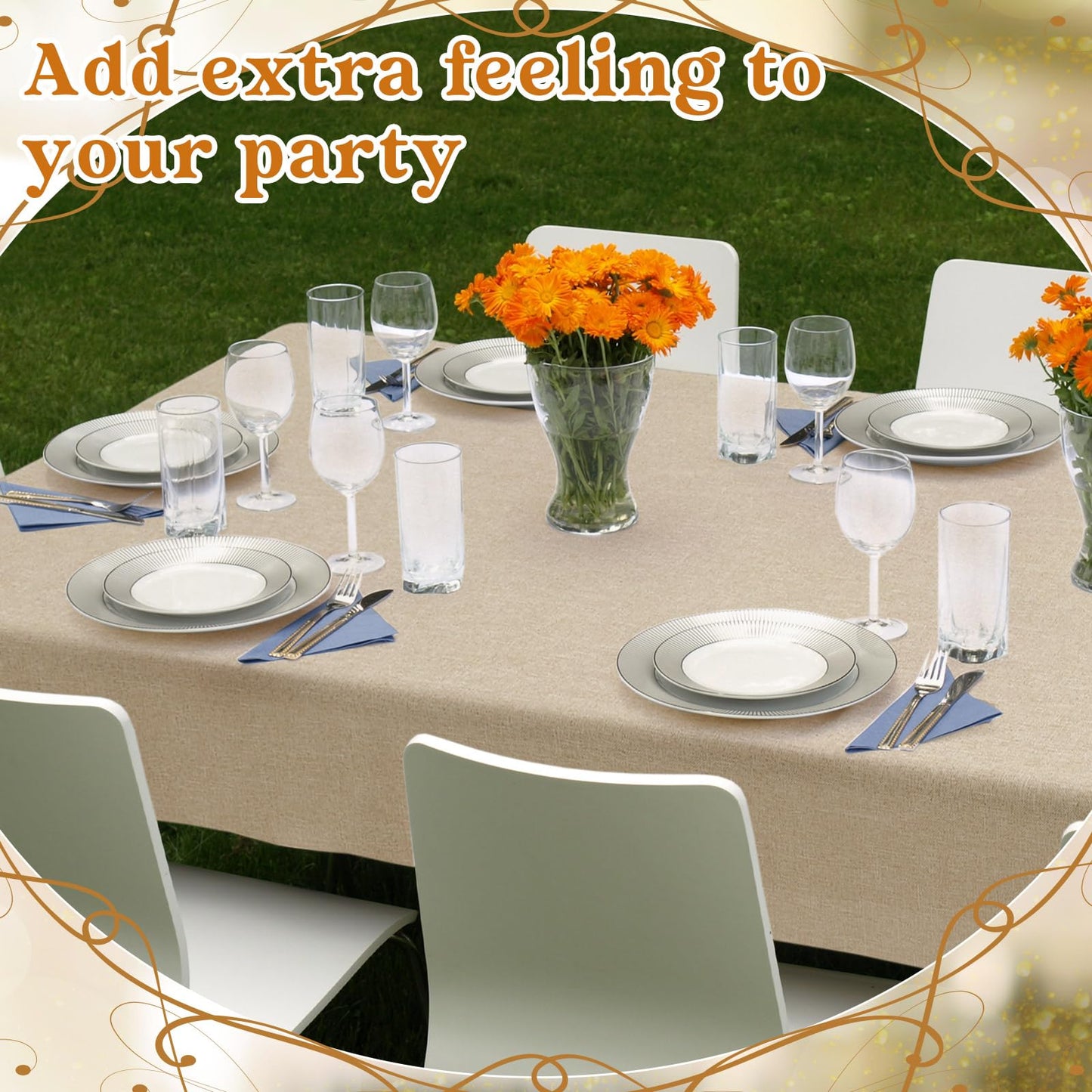 Preboun 6 Pack Wedding Rectangle Linen Tablecloth Bulk 60 x 102 Inch Polyester Faux Linen Tablecloths Washable Burlap Tablecloth for Birthday Farmhouse Dining Table Party (Natural Color,60*102 Inch)