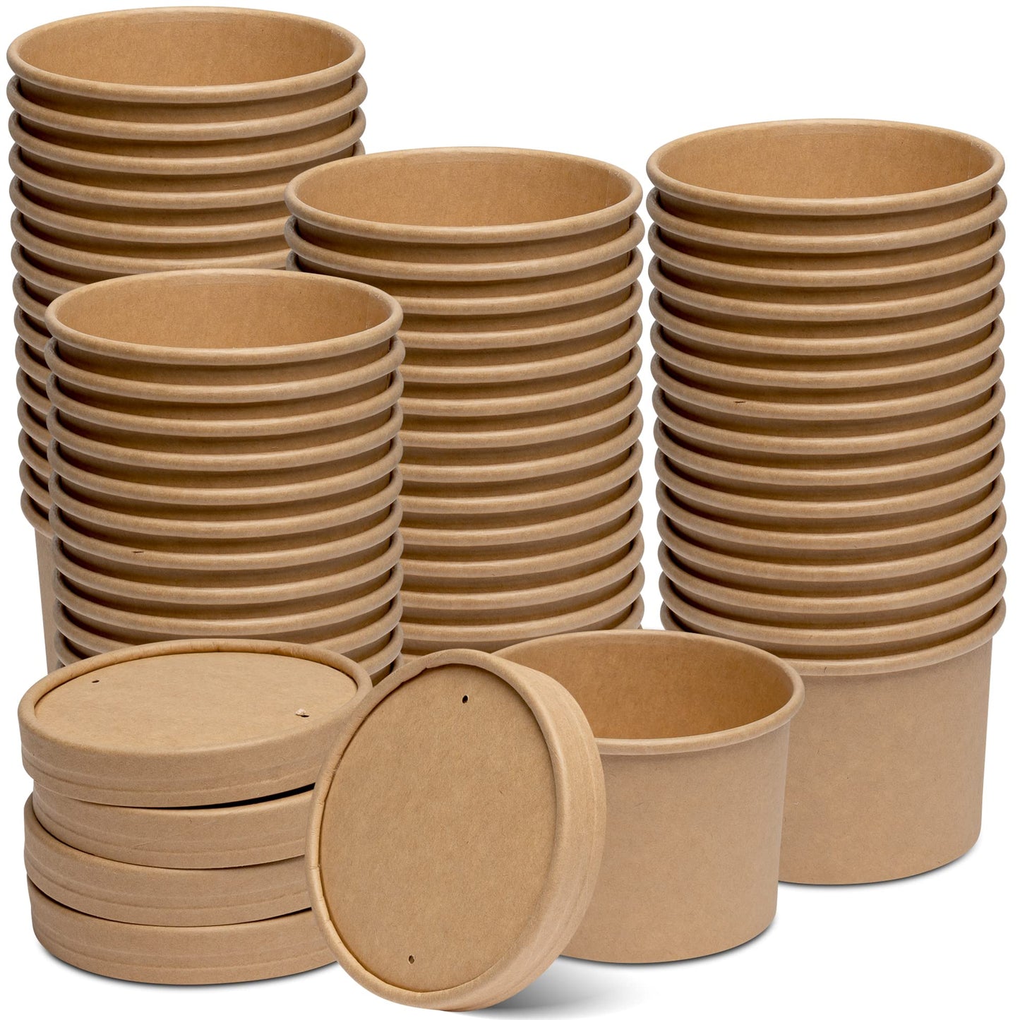 GUSTO 12 oz. Kraft Paper Food Containers with Vented Lids - [50 Count] To Go Hot Soup Bowls, Disposable Ice Cream Cups, Ideal for Hot and Cold Foods - (Formerly Comfy Package)