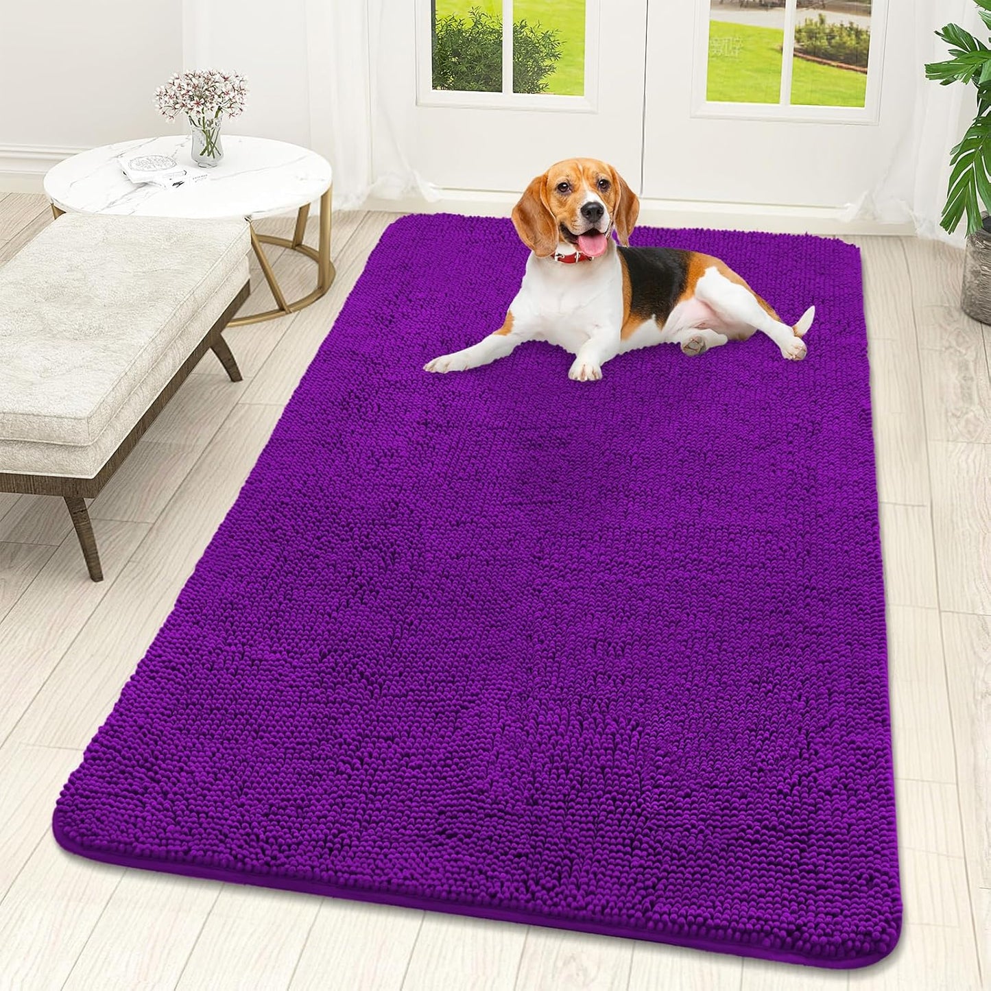 OLANLY Dog Door Mat - Absorbent Non-Slip Mud Mat for Indoor Use | Quick Dry Chenille, 59x32, Purple