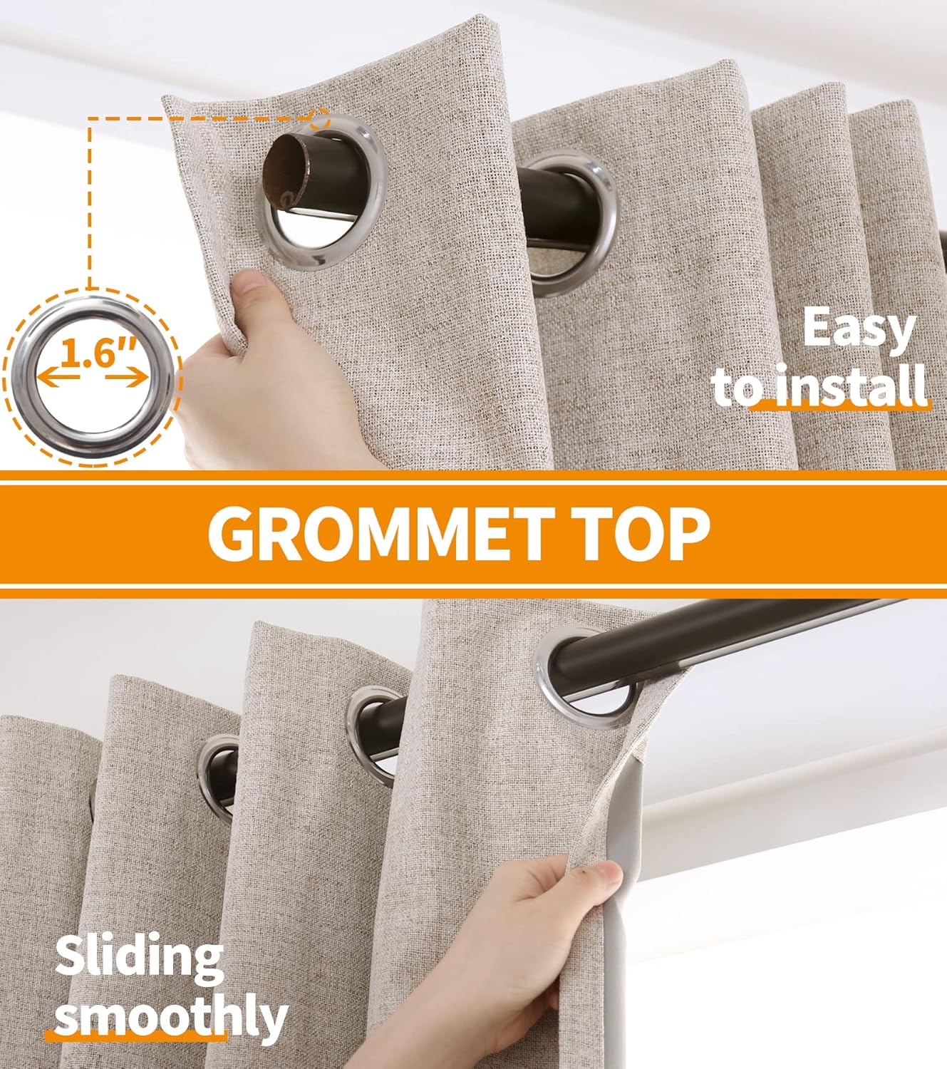 YoungsTex Linen Blackout Curtains - 63 Inch Room Darkening Drapes | Thermal Insulated Beige, 2 Panels