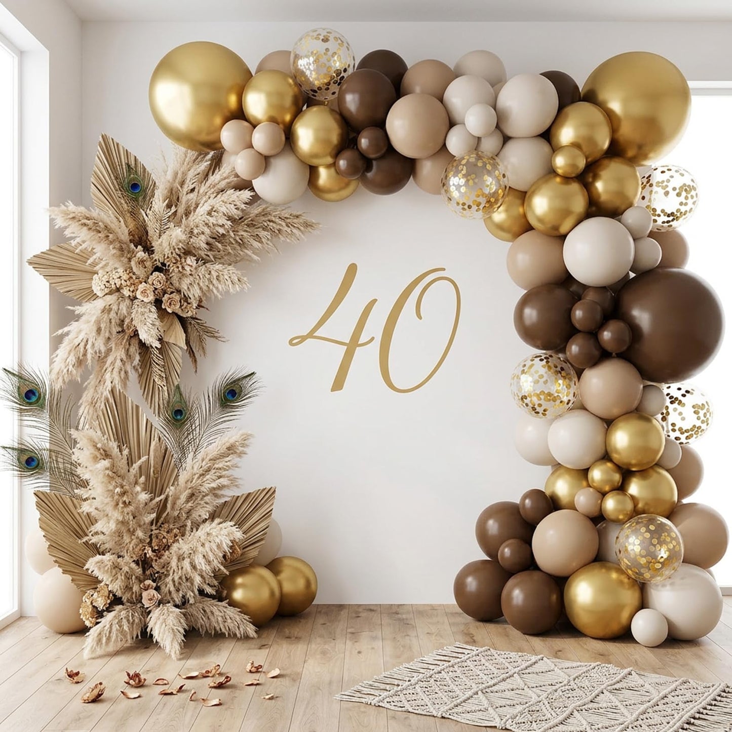 RUBFAC Brown Balloon Garland Arch Kit 129pcs Different Sizes Pack of 18 12 10 5 Inch, Latex Light Brown Coffee Sand White Cream Beige Confetti Gold Balloon Garland Arch Kit for Neutral Boho Bear