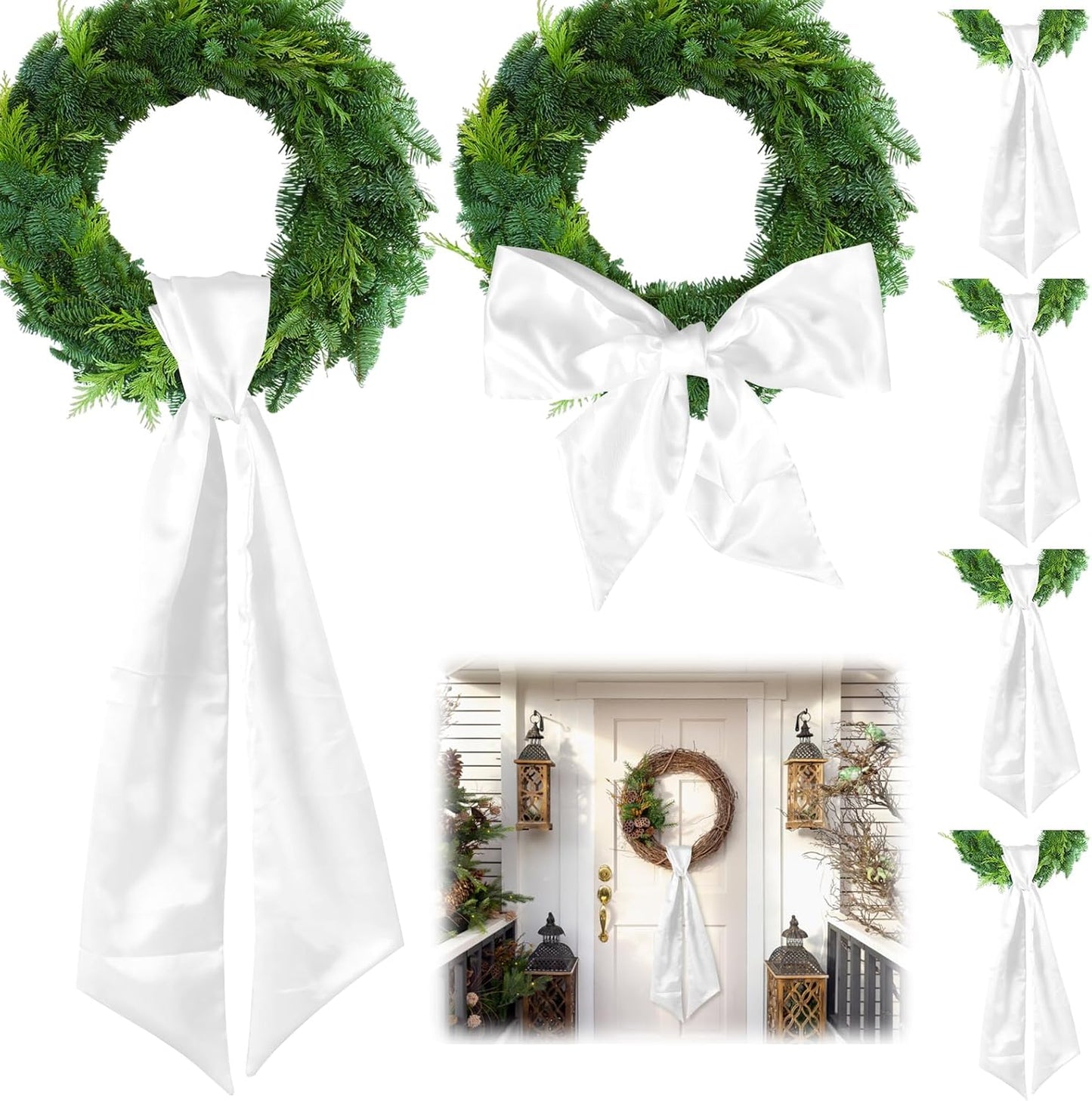 Skiennix 6Pcs White Wreath Sash - Blank Embroidery Door Hanger for Christmas & Halloween | 5x55in