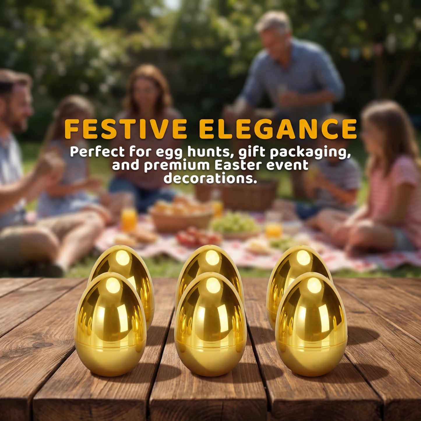 Qudoustar 6 Pack 6 Inch Jumbo Golden Easter Eggs, Metallic Giant Plastic Gold Fillable Eggs for Easter Hunt, Easter Basket Stuffers, Party Favors, Classroom Prize Supplies for Kids