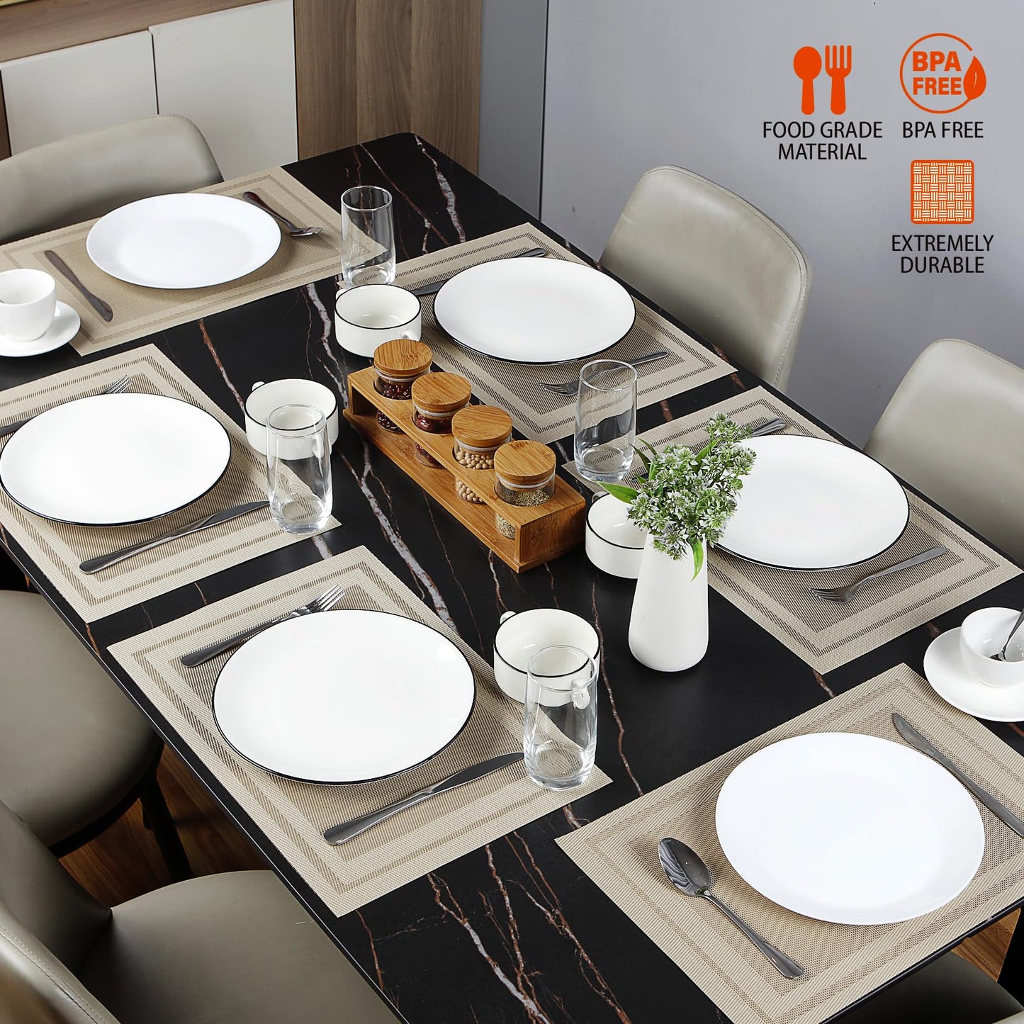 Bxzandya Placemats Set of 8,Washable,Heat and Stain Resistant Indoor/Outdoor Place mats,Vinyl Woven Non Slip Table Mats for Restaurant Table Protection,PVC Placemats(Beige,8PCS)
