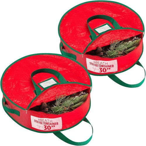 Handy Laundry Christmas Wreath Storage Bag - 2-Pack Durable Tarp with Zipper & Sturdy Handle | 30" Dust & Pest Protection