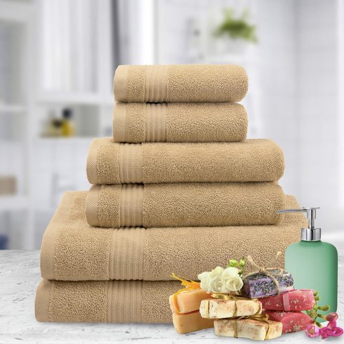 American Veteran Towel - 6-Piece 100% Cotton Turkish Bathroom Towel Set | Beige, Soft & Absorbent