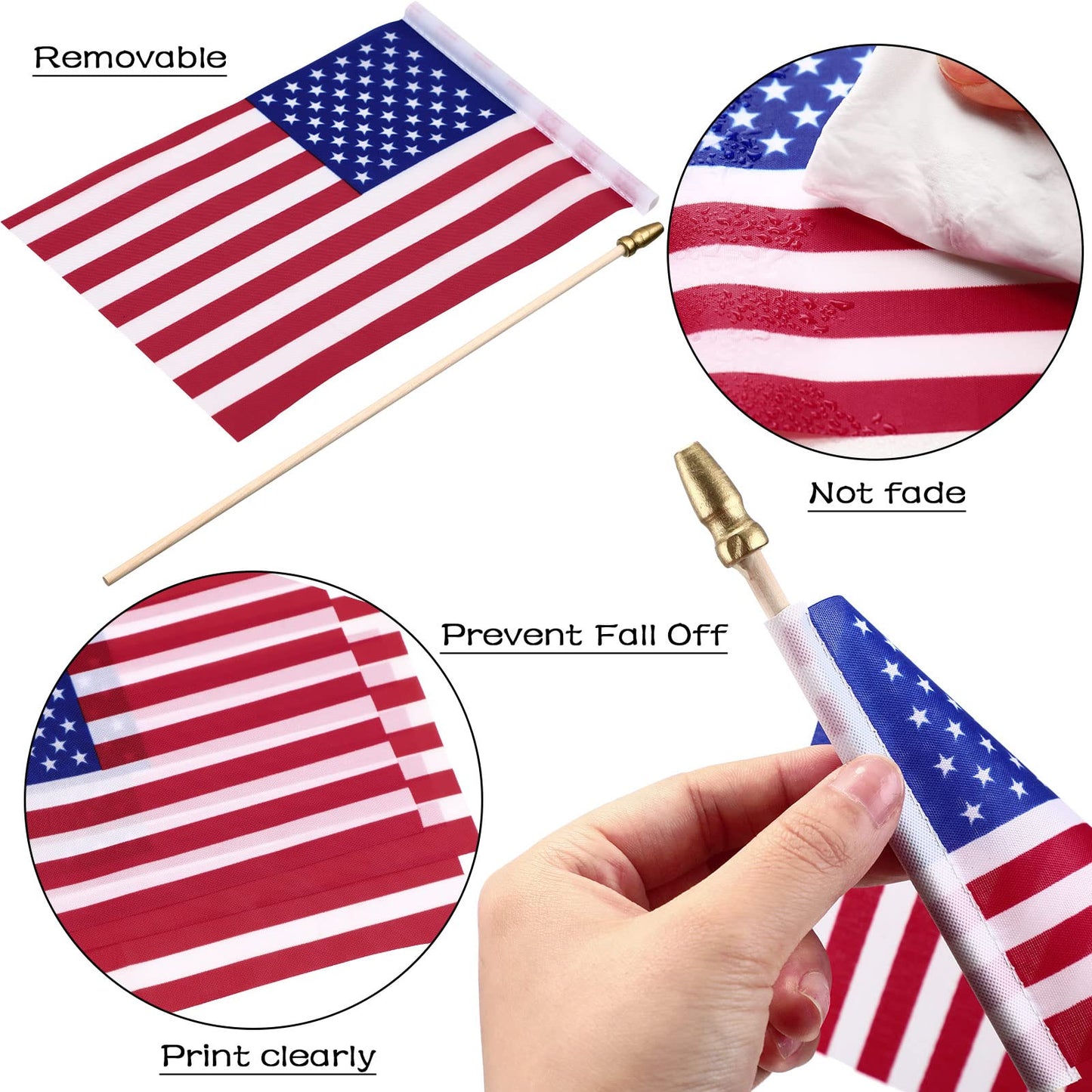 Tegeme 150 Pack Small American Flags on Stick 4 x 6 Inches Handheld USA Flags with Gold Spearhead for USA 250th Anniversary, 4th of July, Memorial Day, Parades Patriotic Party Lawn Outdoor Decor