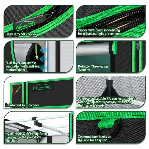 Green Hut 3x3 Grow Tent, 36"x36"x72" Growing Tent with Observation Window and Floor Tray for Hydroponics Indoor Plant Growing 3x3 Grow Room