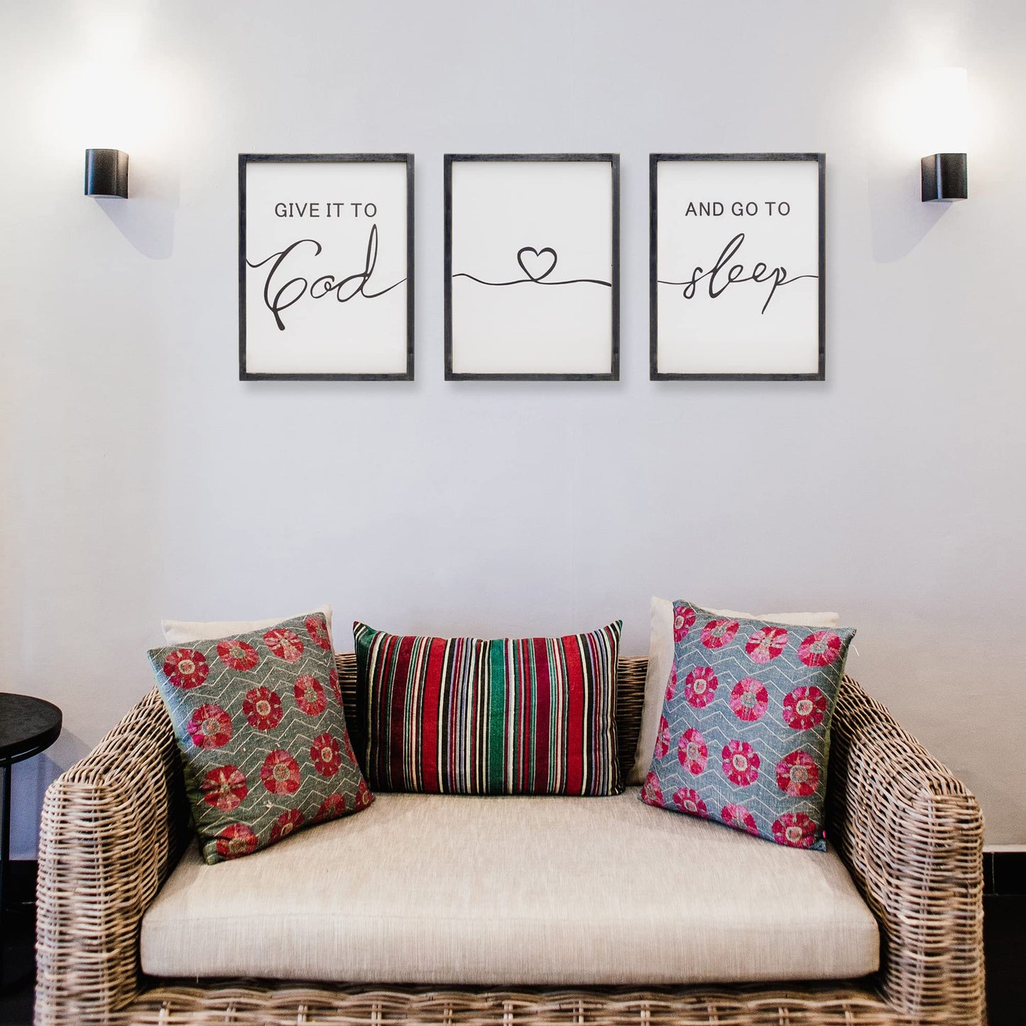 Set of 3 Framed Farmhouse Give it to God and Go to Sleep Signs Above Bed Wall Decors for Bedroom Wood Signs (Black, 16x24 inches)