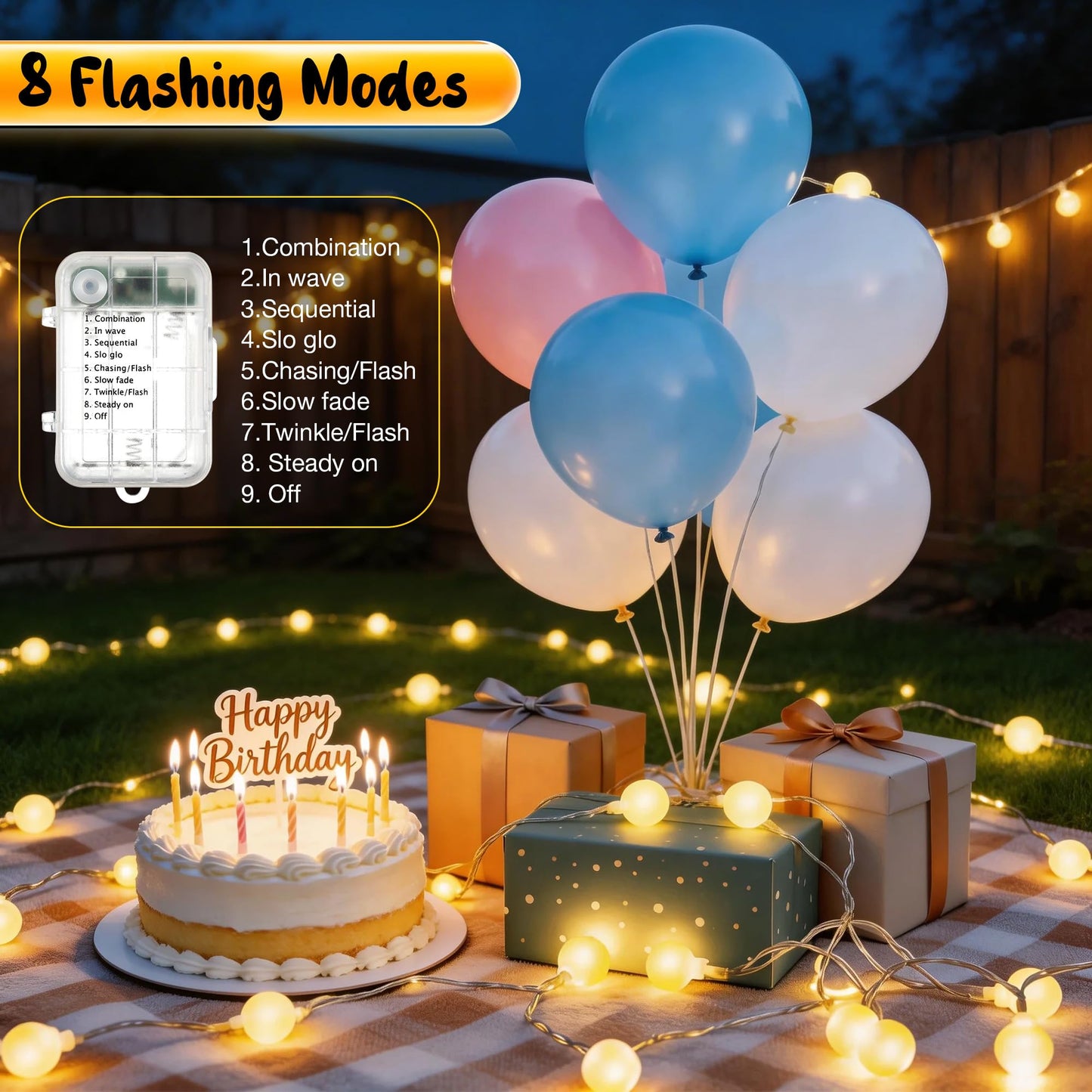Enhon 1 Pack 23 ft 50 LED Battery Operated String Lights, Globe Starry Fairy Lights, 8 Modes, Plug in with Timer for Indoor Outdoor Bedroom Holiday Wedding Party Christmas Decor (Warm White)
