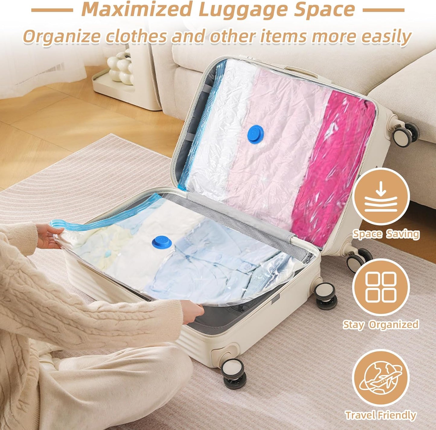 Skiennix Travel Vacuum Bags - 6 Pack Compression Storage Bags with Rechargeable Pump for Clothing